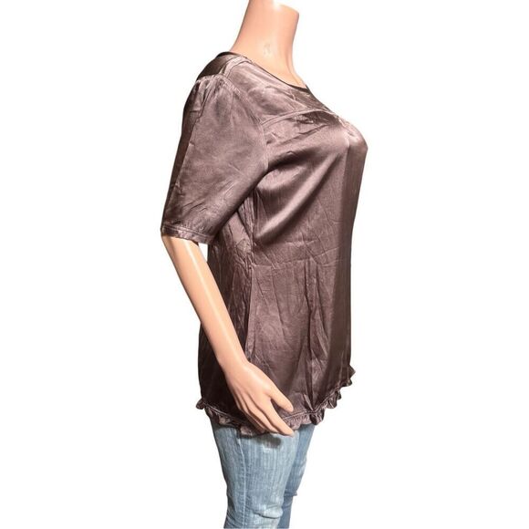 Pulp women button back short sleeve walnut rayon solid  blouse M - Picture 7 of 7